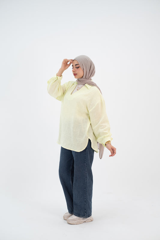 Linen Light Lime V Blouse