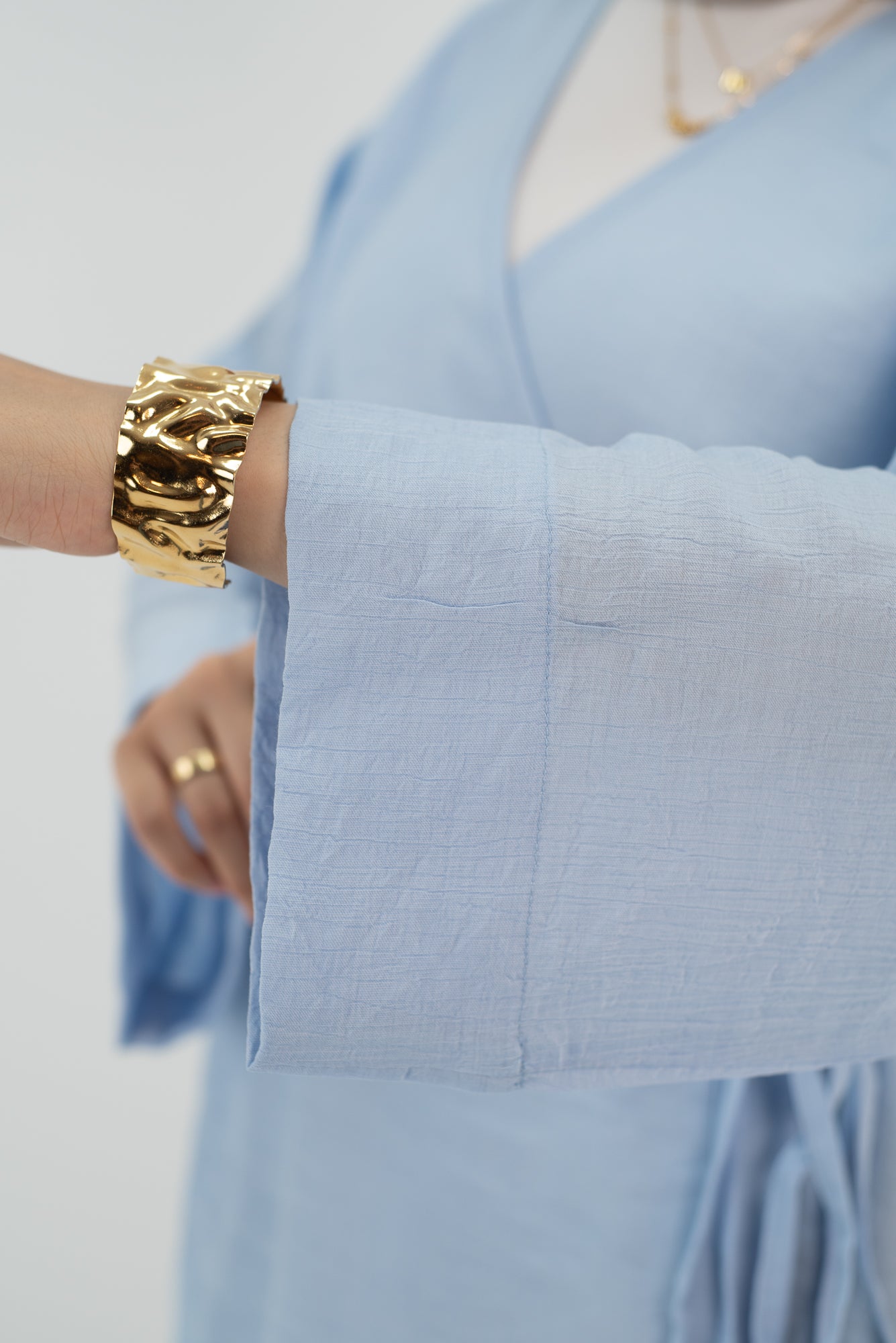 Linen baby blue Wrap tie blouse