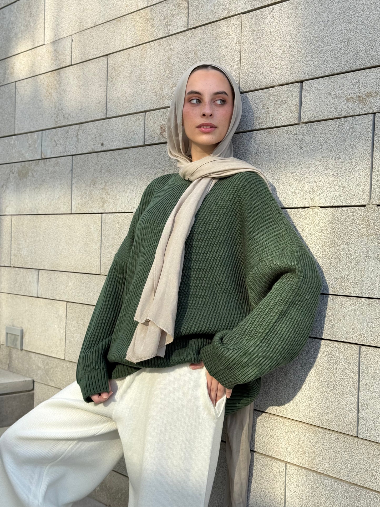 Olive cream knitted set