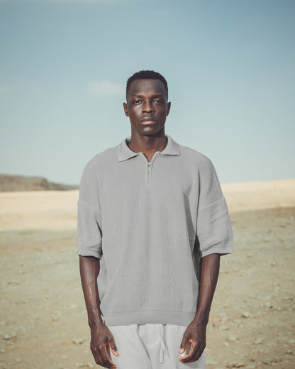 Oversized fit knit quarter zip polo shirt
