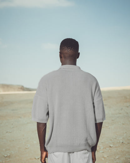 Oversized fit knit quarter zip polo shirt
