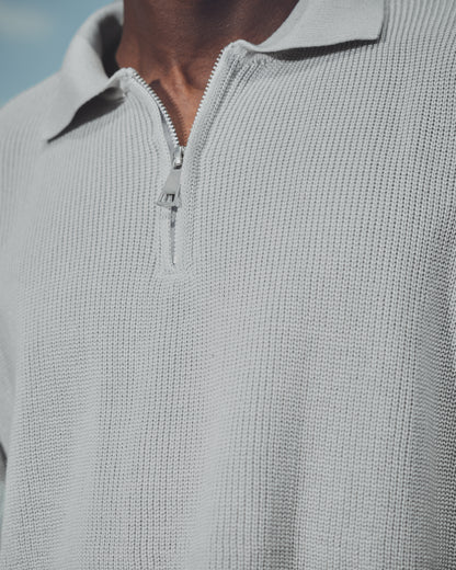 Oversized fit knit quarter zip polo shirt