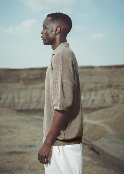 Oversized fit knit quarter zip polo shirt