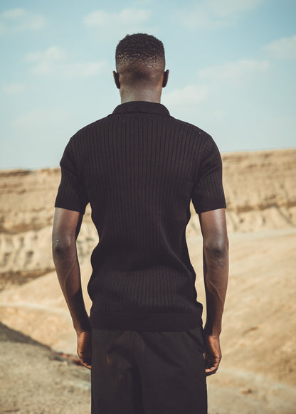 Slim fit buttoned knit polo shirt