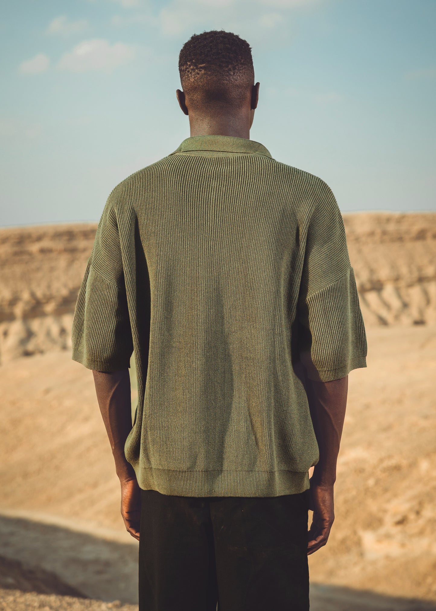 Oversized fit knit quarter zip polo shirt