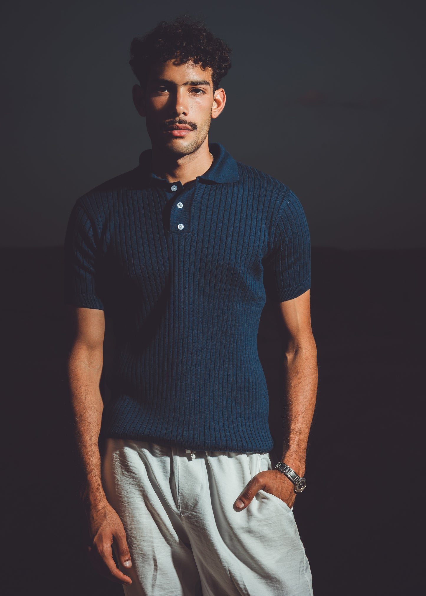 Slim fit buttoned knit polo shirt