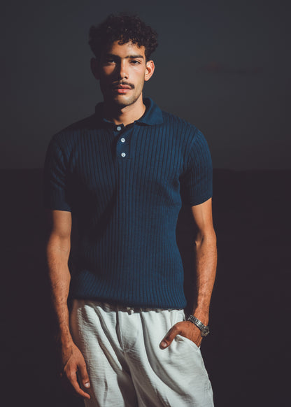 Slim fit buttoned knit polo shirt