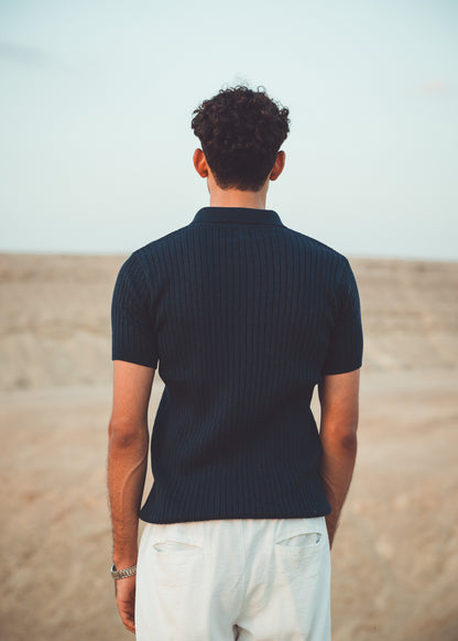 Slim fit buttoned knit polo shirt