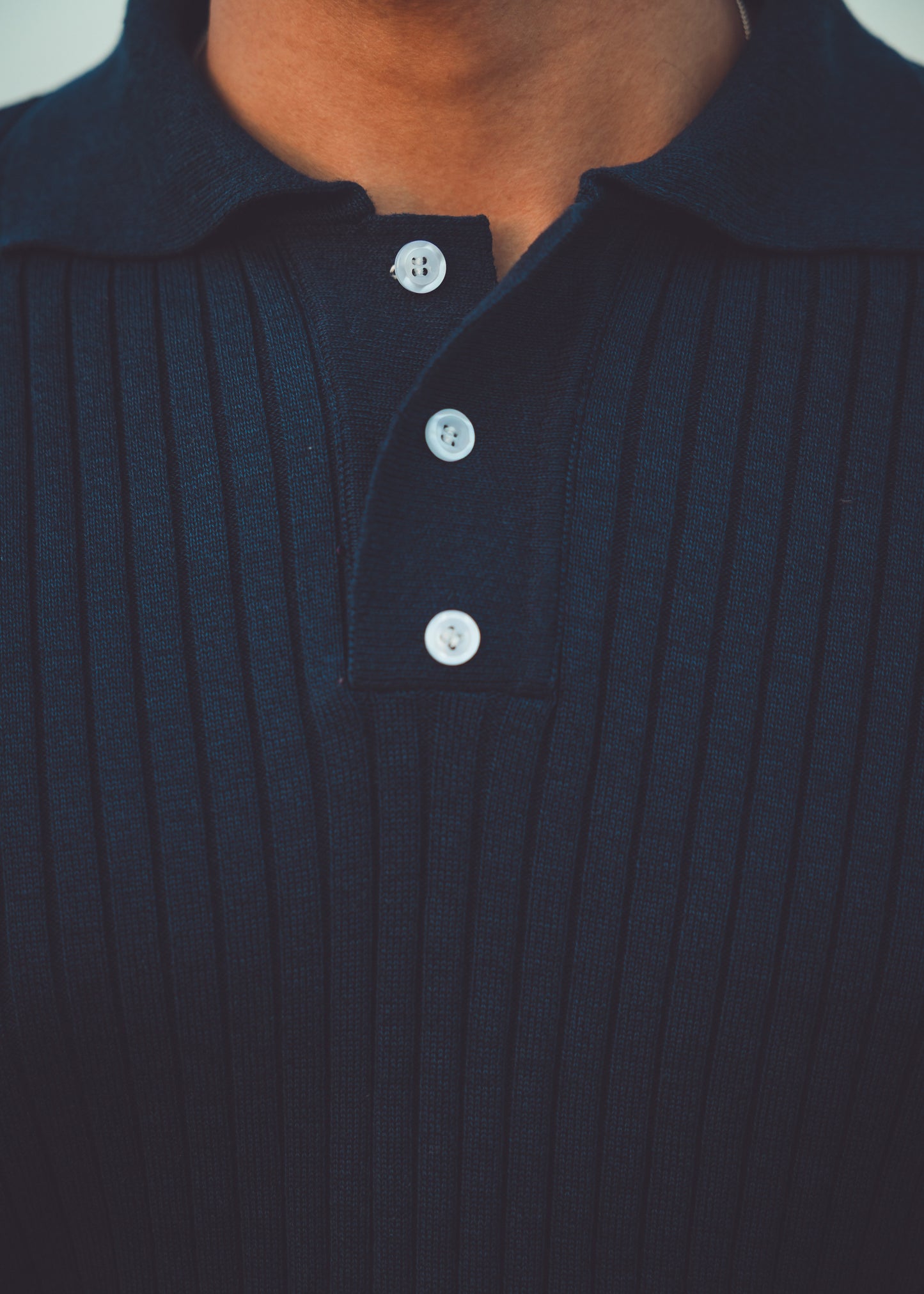 Slim fit buttoned knit polo shirt