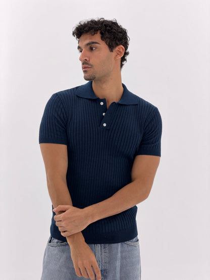 Slim fit buttoned knit polo shirt