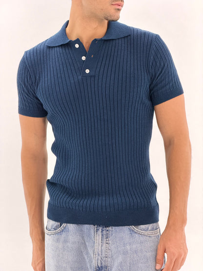 Slim fit buttoned knit polo shirt