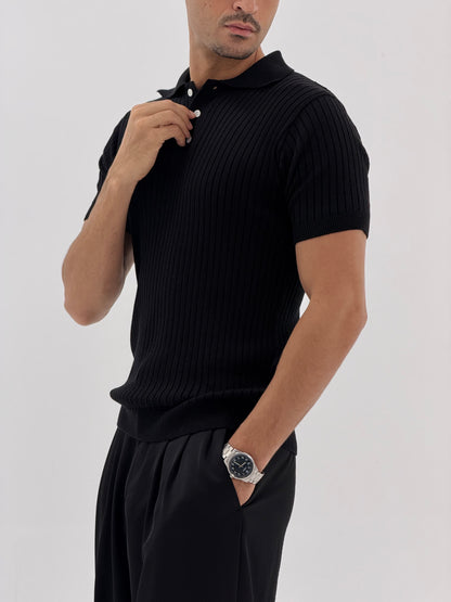 Slim fit buttoned knit polo shirt