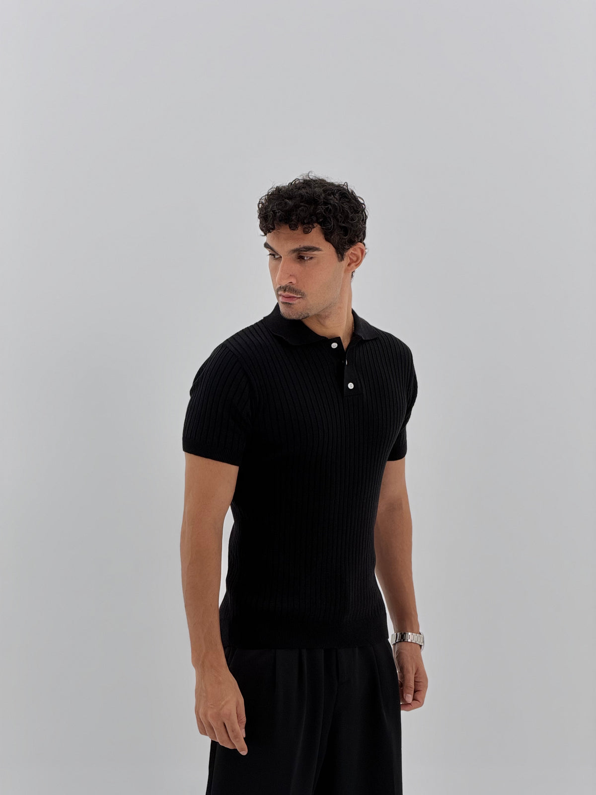 Slim fit buttoned knit polo shirt