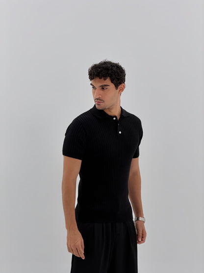 Slim fit buttoned knit polo shirt