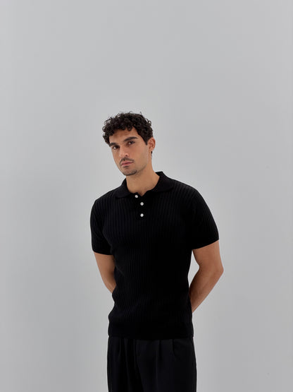 Slim fit buttoned knit polo shirt