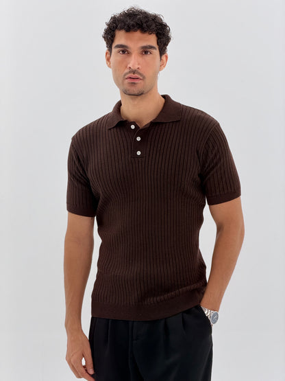 Slim fit buttoned knit polo shirt