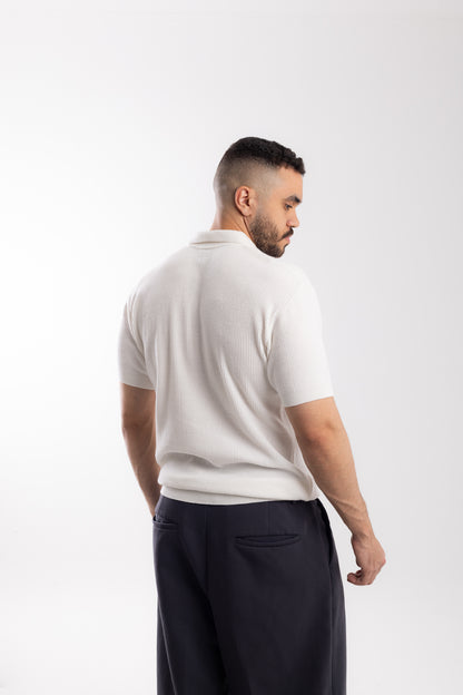 White Knit Zip-up Polo