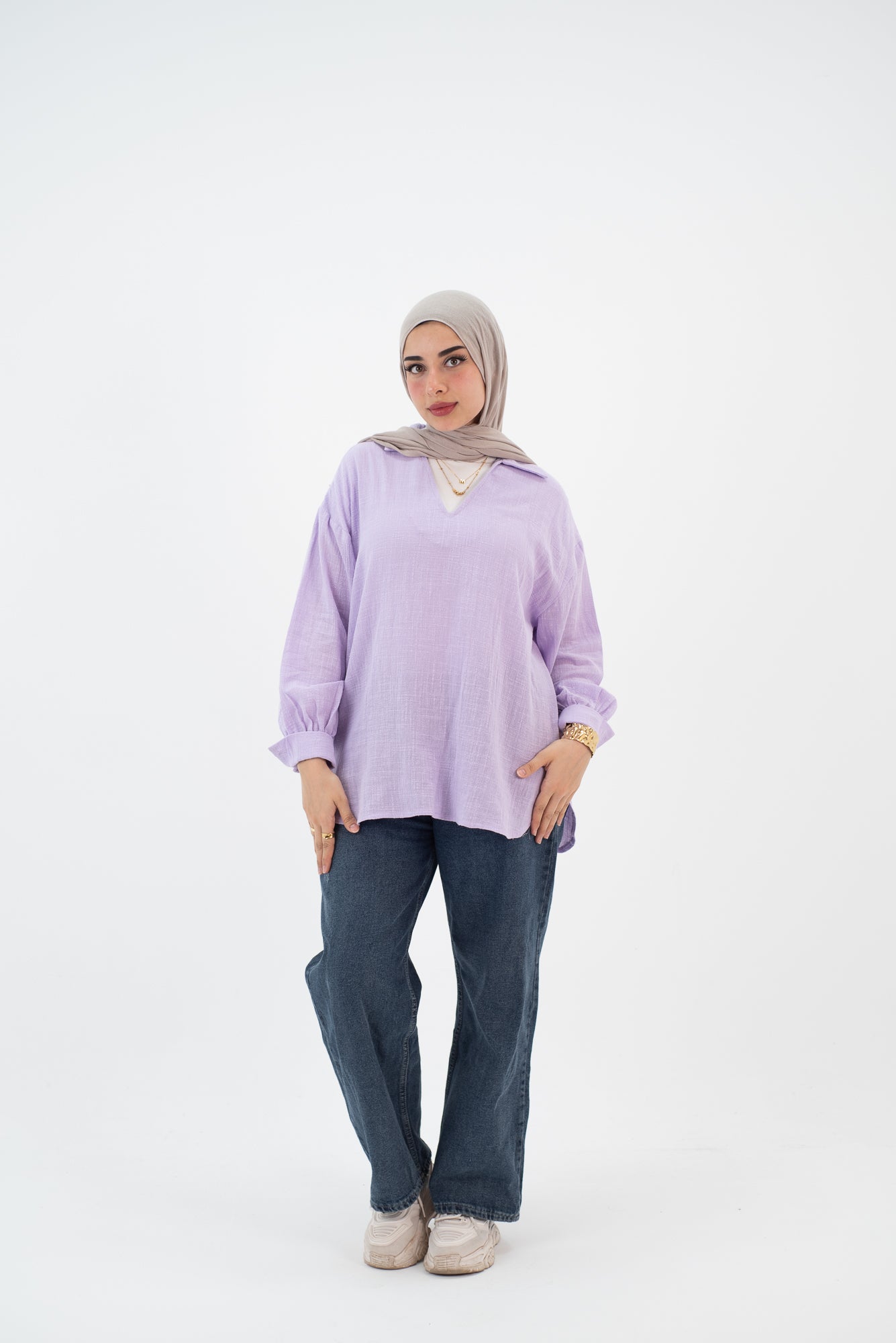 Linen Lavender V blouse