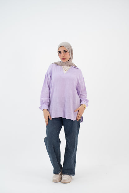 Linen Lavender V blouse