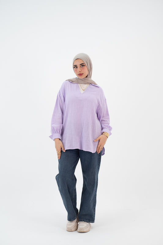 Linen Lavender V blouse