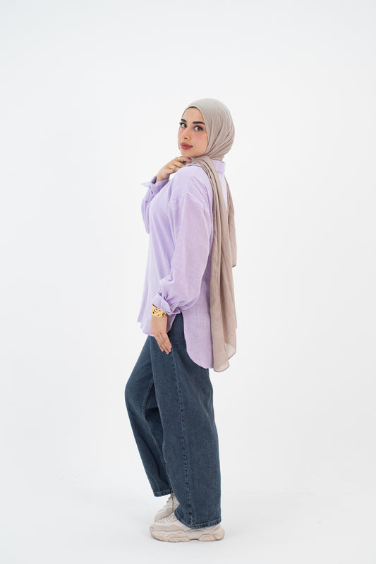 Linen Lavender V blouse