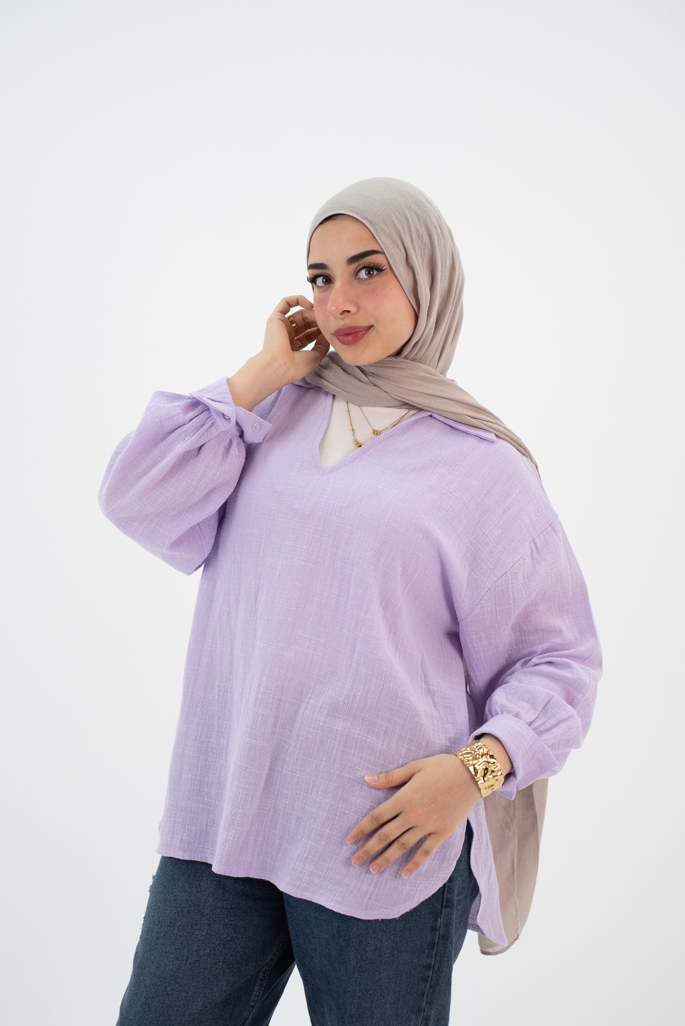 Linen Lavender V blouse