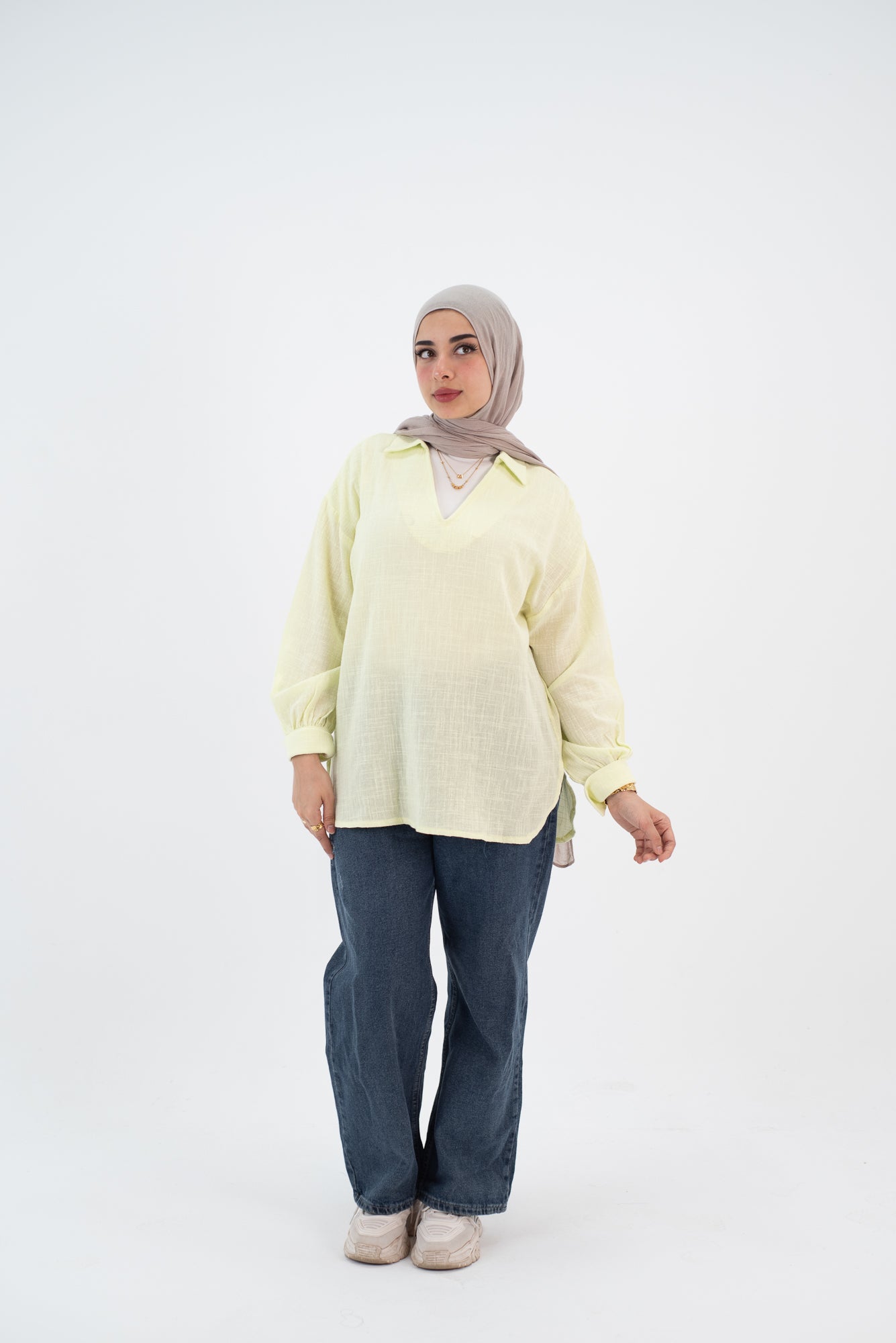 Linen Light Lime V Blouse