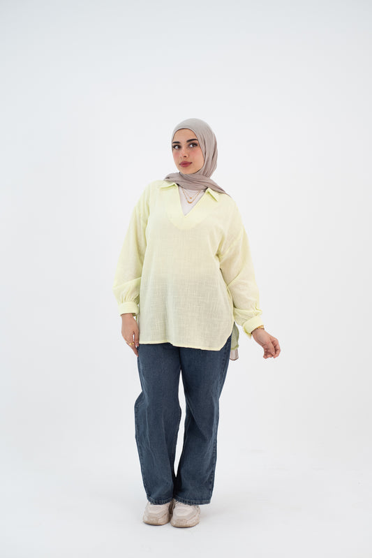 Linen Light Lime V Blouse