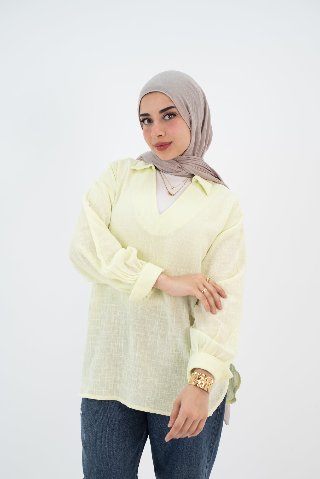 Linen Light Lime V Blouse