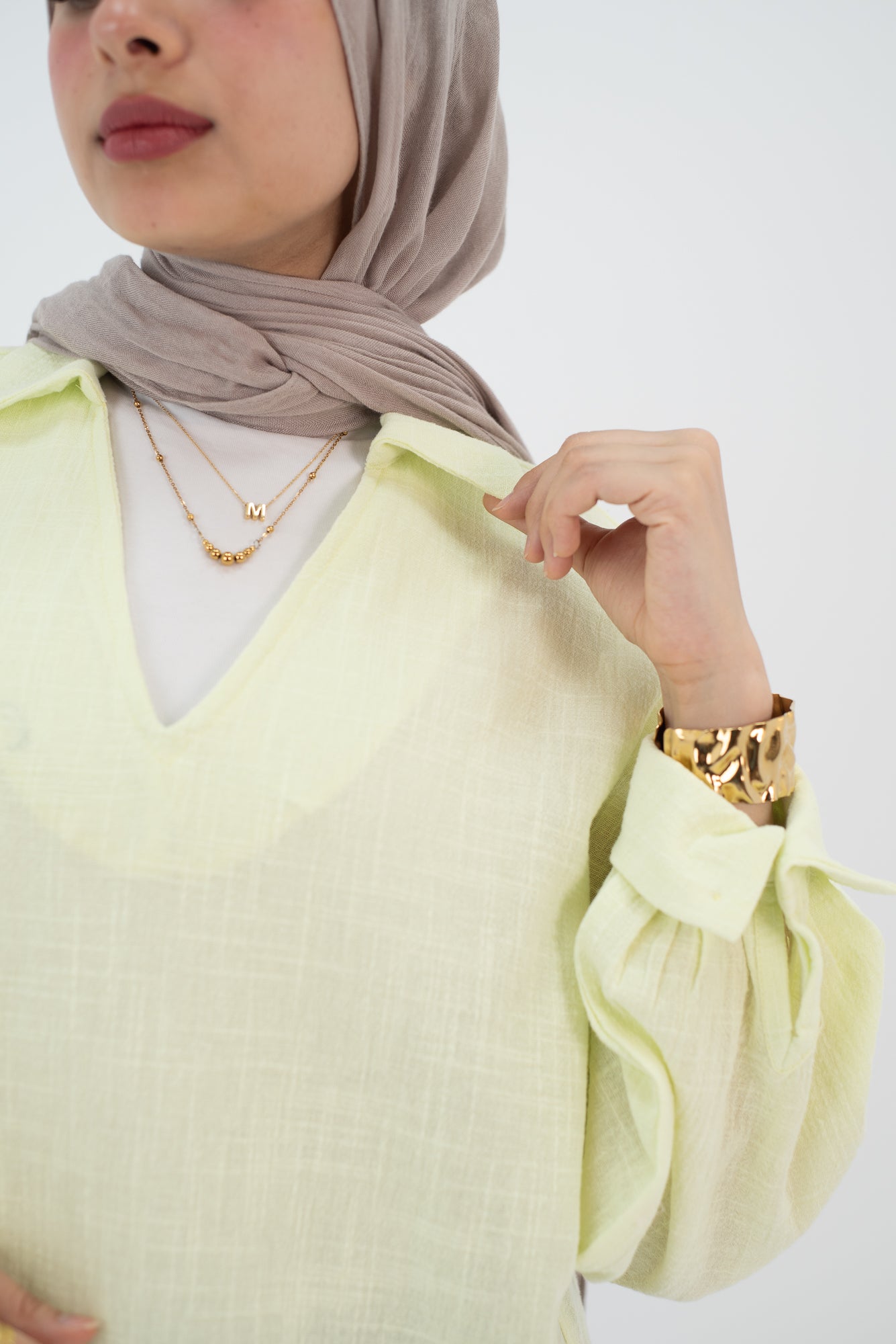Linen Light Lime V Blouse