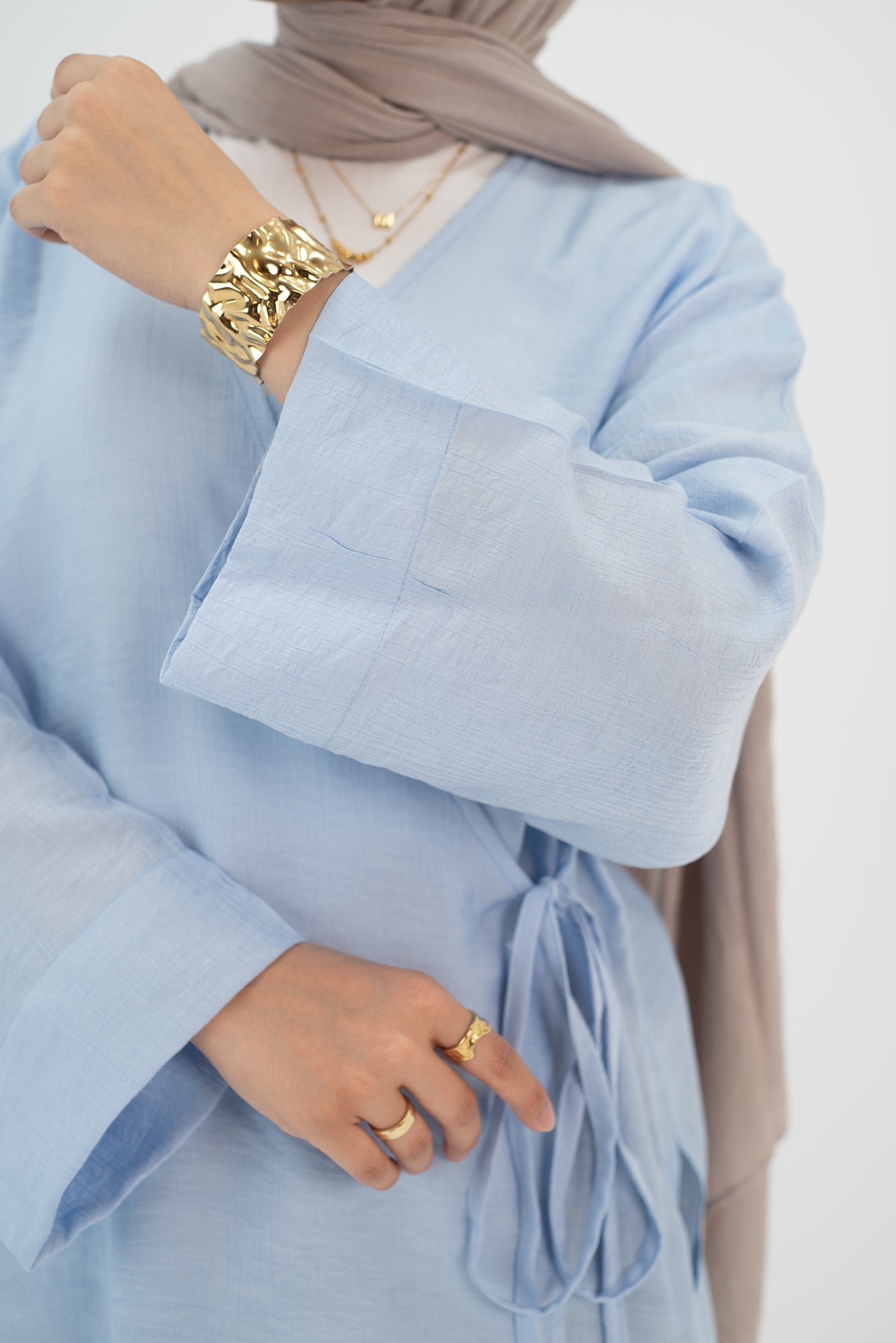 Linen baby blue Wrap tie blouse