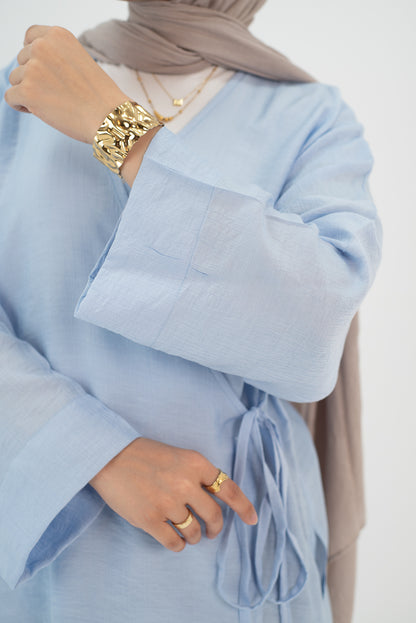 Linen baby blue Wrap tie blouse