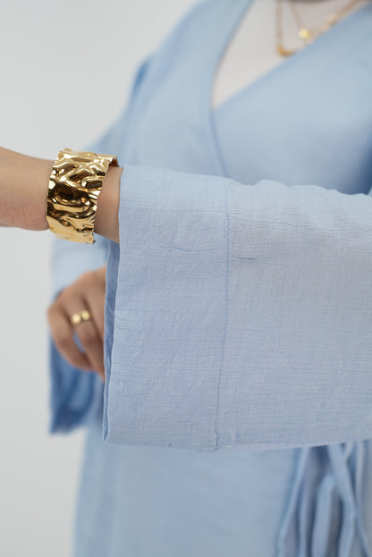 Linen baby blue Wrap tie blouse