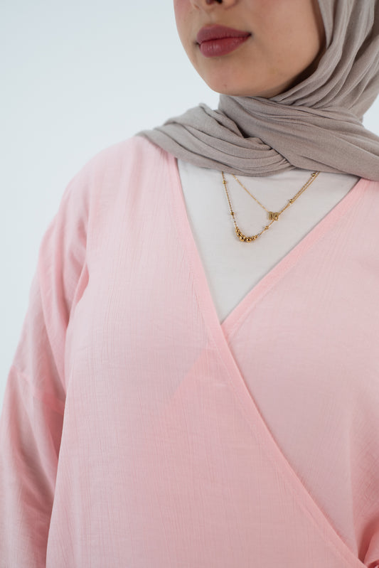 Linen Rose Wrap tie blouse
