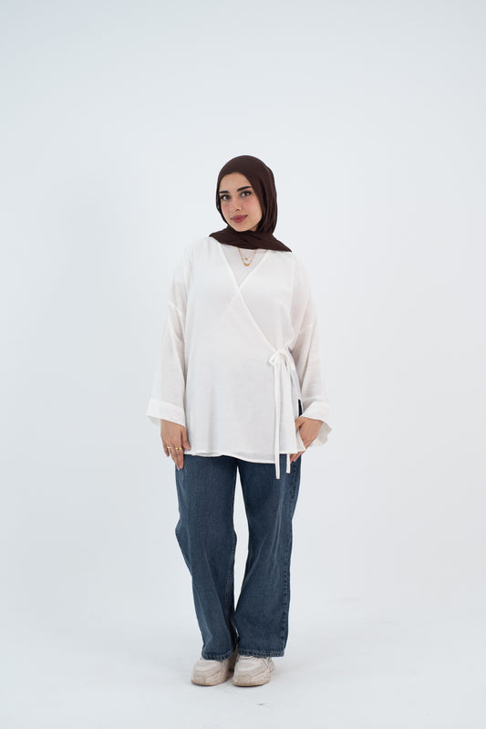 Linen white Wrap tie blouse
