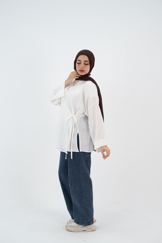 Linen white Wrap tie blouse