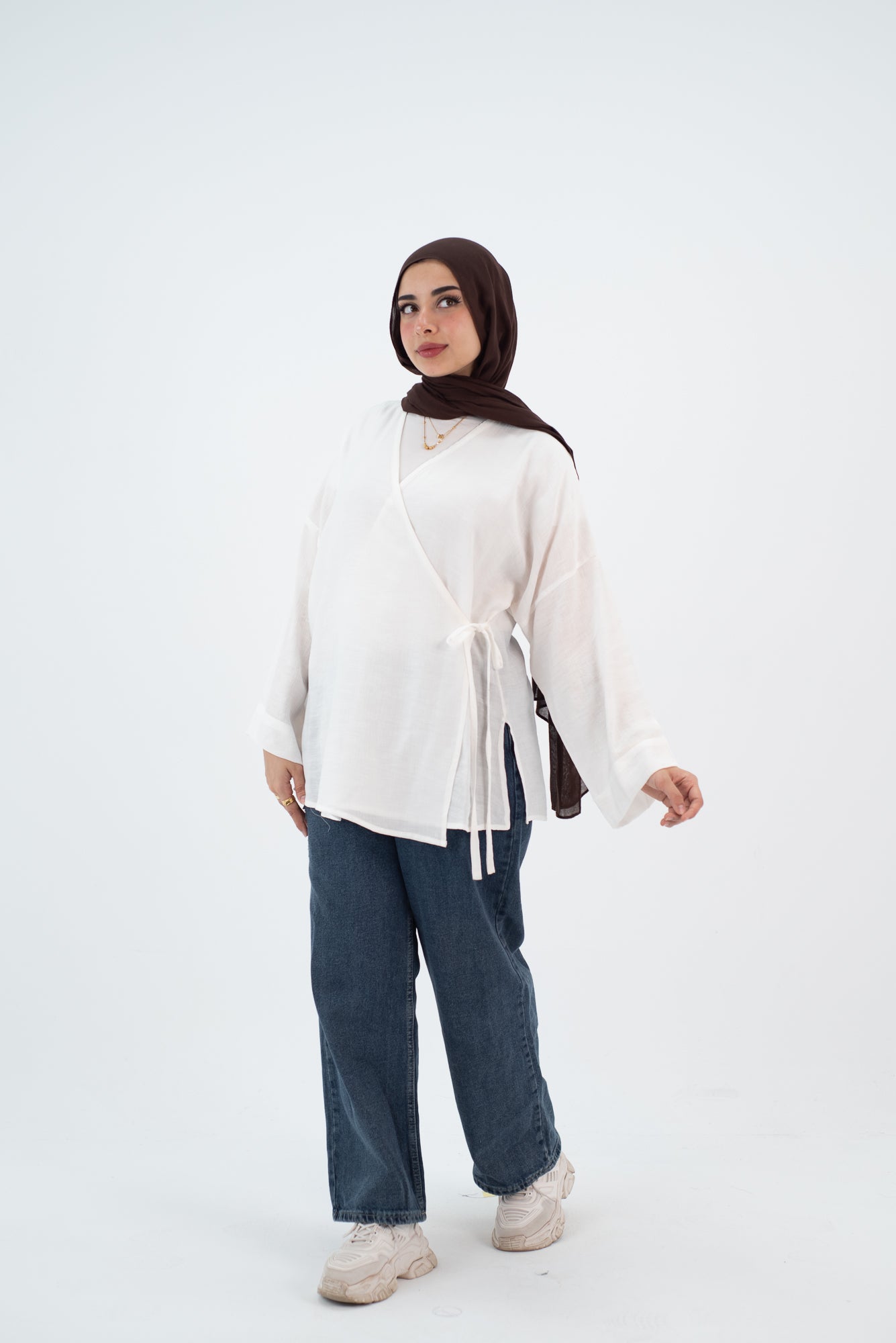 Linen white Wrap tie blouse