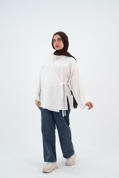 Linen white Wrap tie blouse