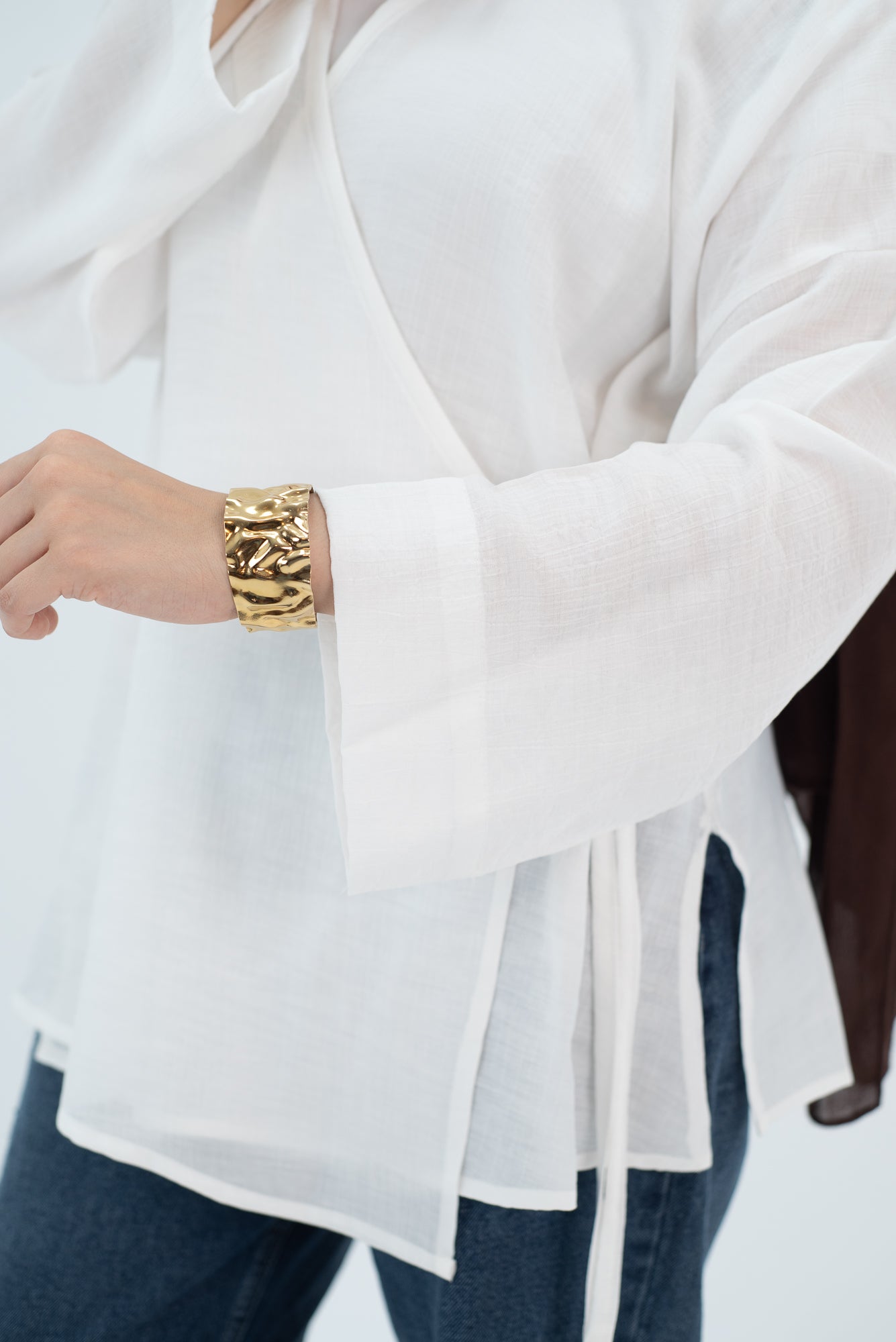 Linen white Wrap tie blouse