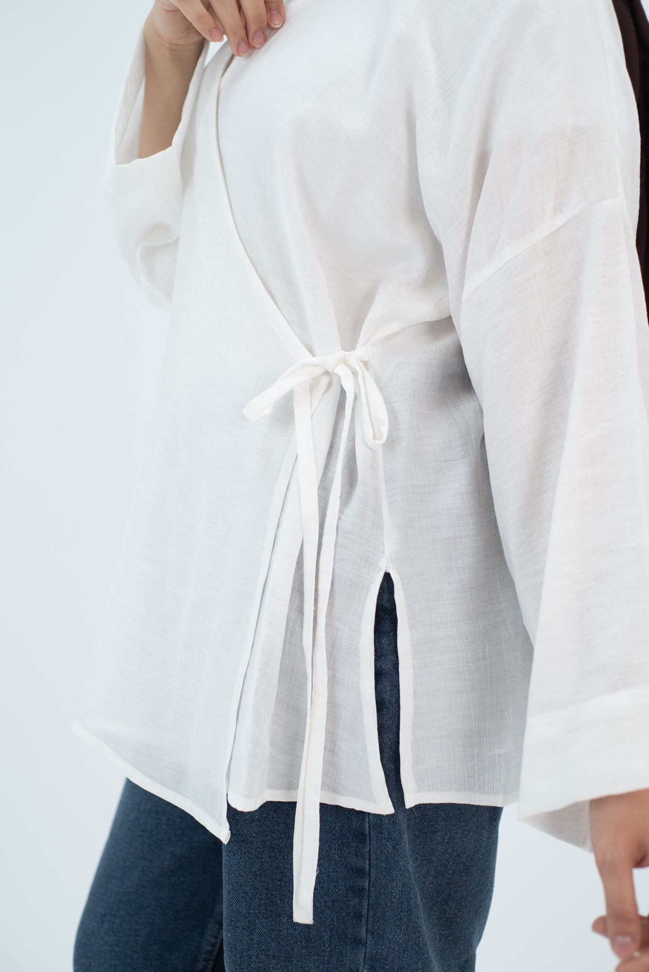 Linen white Wrap tie blouse