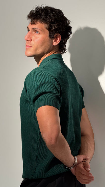 Teal Green Knit Zip-up Polo